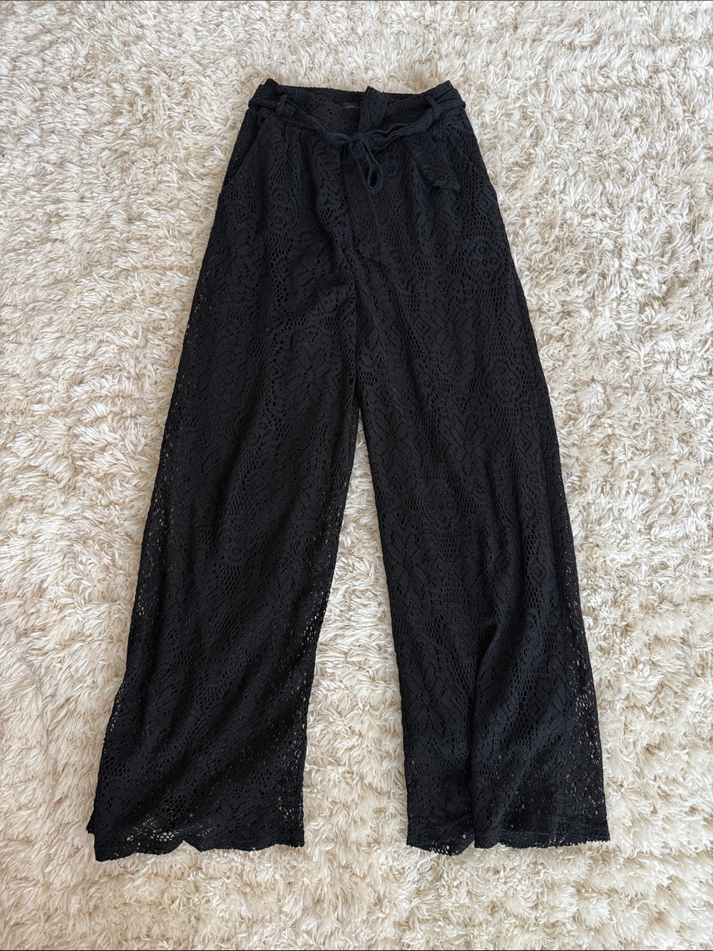 Hot & Delicious Black Crochet Wide-Leg Pants